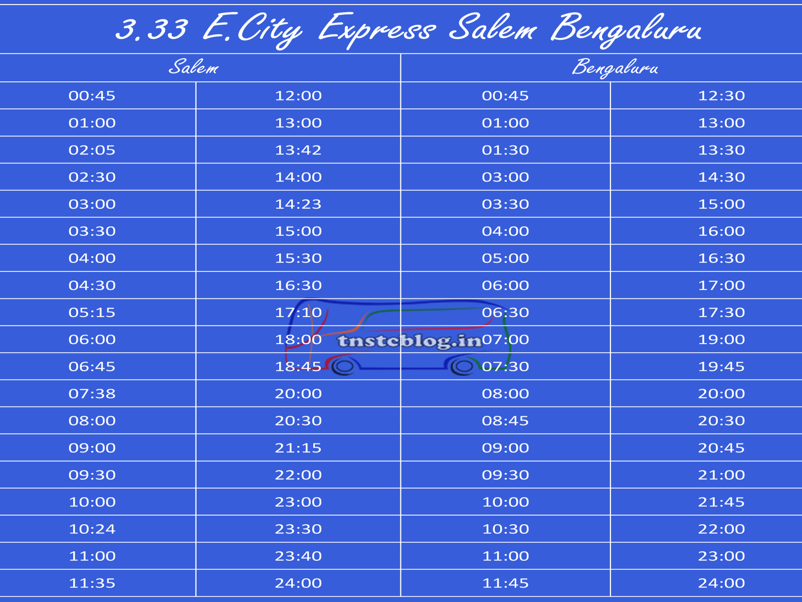 3.33 Electronic City Express Timings
