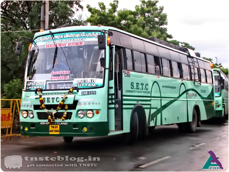 TN-01AN-1086 CNB C376 of Chennai Central Depot  Route Chennai - Kuttam via Madurai, Tirunelveli.