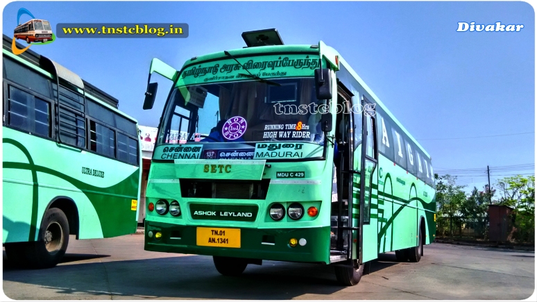 TN01 AN 1341 MDU C 429 of Madurai Depot Route 137AC Chennai Madurai