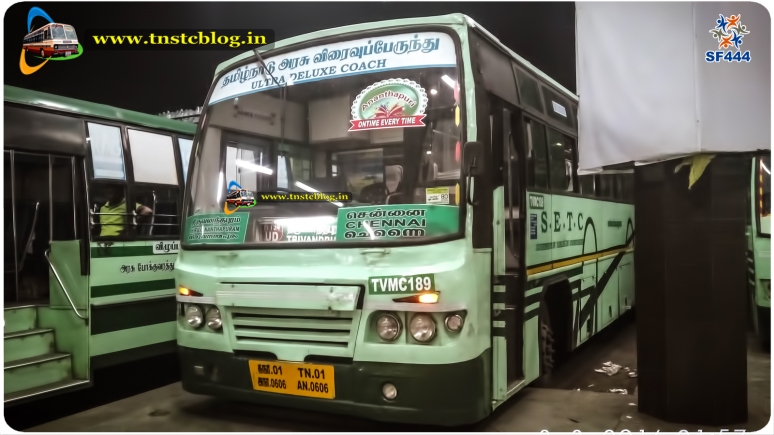 TN01 AN 0606 TVM C 189 of Trivandrum Depot Route 794UD Trivandrum Chennai Ananthapuri Premium Service